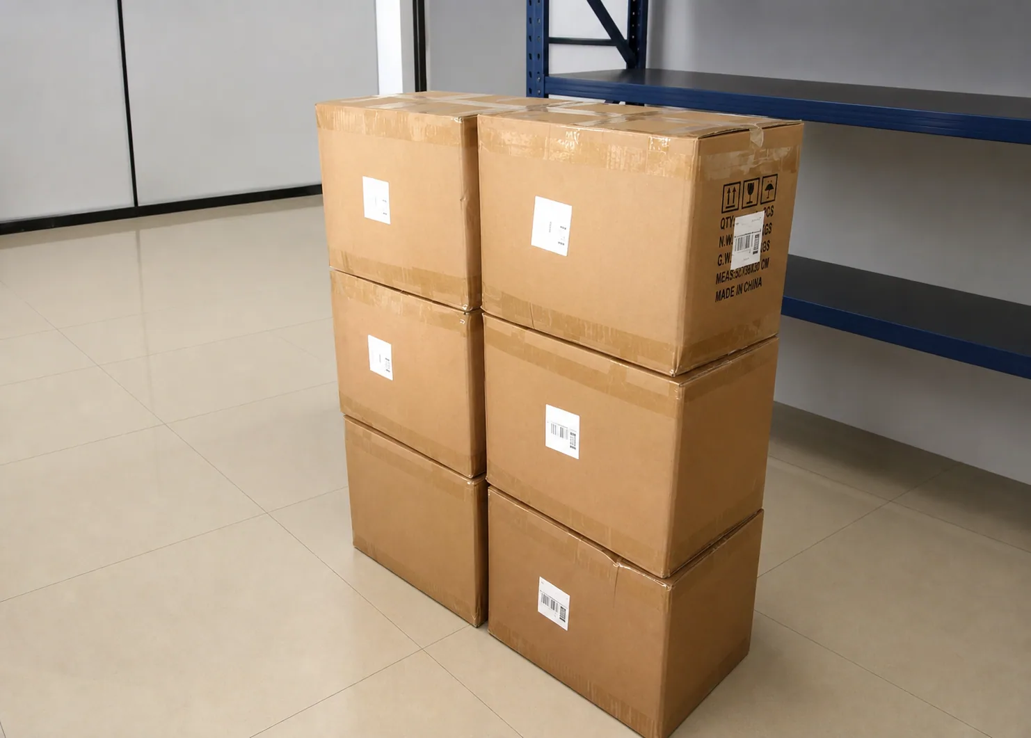 Packed goods visible in a warehouse during an order-related site review