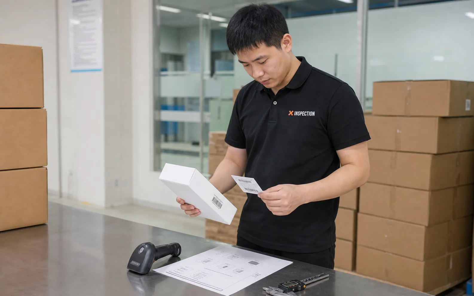 Illustrative packaging and label inspection scene