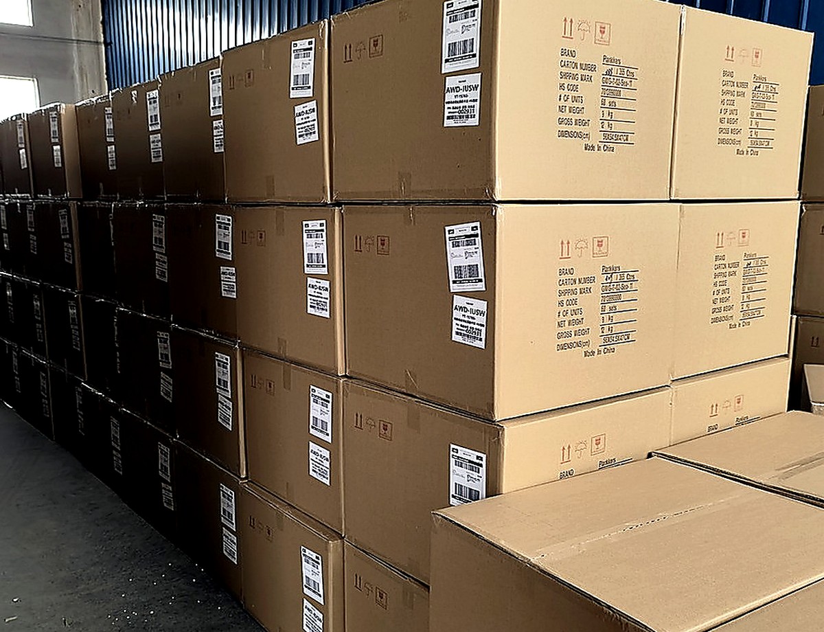 Labelled export cartons arranged for supplier site review